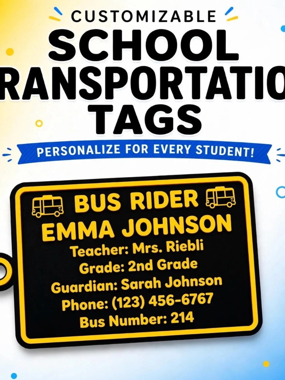 Custom 3D Printed School Transportation Tag - BUS RIDER / CAR RIDER